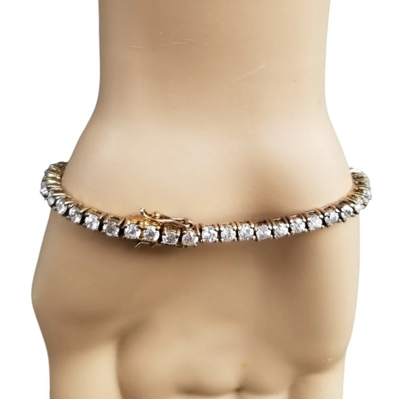 GOLD VERMEIL 925 VINTAGE TENNIS BRACELET SET WITH FACETED CRYSTALS - Picture 3 of 10